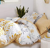 SLEEPBELLA Duvet Cover Queen Size, 600 Thread Count Cotton Grey Branches and Yellow Flower Reversible Comforter Cover(Queen, White Leaf) SLEEPBELLA