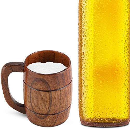 Yosoo 350mL Wooden Beer Mugs,Handmade Retro Brown Drinkware with Handle for Wine/Coffee/Tea Gift Drinking Cup for Men/Women - WoodArtSupply