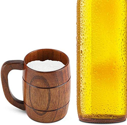 Yosoo 350mL Wooden Beer Mugs,Handmade Retro Brown Drinkware with Handle for Wine/Coffee/Tea Gift Drinking Cup for Men/Women - WoodArtSupply