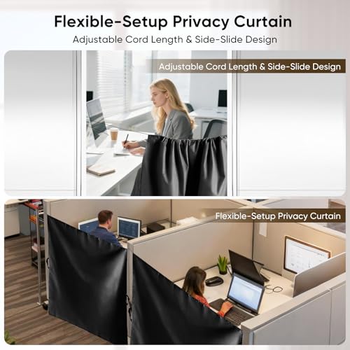 YUCOBE 72" x 66" Cubicle Curtain for Office Privacy Curtains for Room Divider Door, Desk Shade for Cubicle to Block Ligh, Temporary Door for a Room Privacy, 1Pcs with 4 Hook, Black YUCOBE