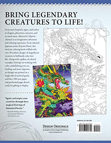Mystical & Majestic Animals: A Fantastic Coloring Adventure (Design Originals) 32 Stunning Designs featuring Dragons, Tigers, Wolves, and Phoenixes, with 49 Inspiring Examples, on Perforated Pages Design Originals
