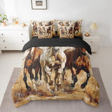 Erosebridal Horse 7 Piece Comforter King Size for Kids Boys Western Cowboy Horse Sheet Set Bed in A Bag 3D Printed Wildlife Wild West Country Rustic Cabin Desert Bed Set Erosebridal