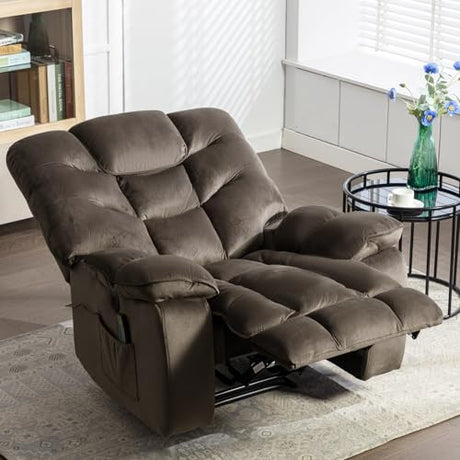 HAOMARKETS Oversized Electric Recliner Chair with Massage and Heat, 41" Wide Power Reclining Chairs with USB Port, Breathable Fabric Overstuffed Reclining Sofa for Living Room Bedroom (No Lift) HAOMARKETS