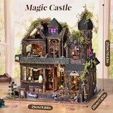 TOYQI Miniature Dollhouse Kit House Kit, DIY Mini House Kit for Adult, 3D Wooden Puzzle Book Nook Kit with Music Box, Diorama Building Bookshelf Decor Gifts for Family Lovers - Magic Castle