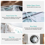 MILDLY 100% Long-Staple Cotton Duvet Cover Set, Gradient Teal Leaves Pattern Bedding Set 3pcs, Ultra Soft Breathable Chic Comforter Cover MILDLY