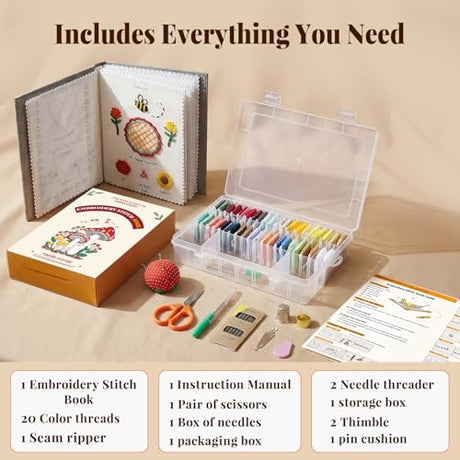 CYANFOUR 2026 New Embroidery Stitch Book Kit for Adults Beginners, Cross Stitch Kit with Step-by-Step Guide and Video, Threads and Needles, Portable Crafts Gift for Adults CYANFOUR