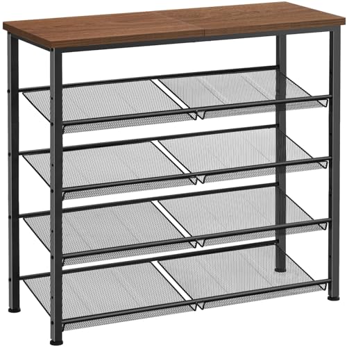 Pipishell 5-Tier Shoe Rack for Entryway and Small Spaces with Wooden Top & Metal Frames, Shoe Storage Organizer with Adjustable Storage Shelves, PISRB4 Pipishell