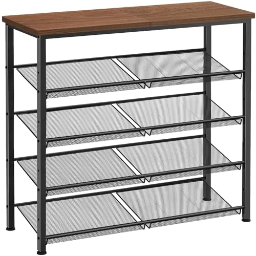 Pipishell 5-Tier Shoe Rack for Entryway and Small Spaces with Wooden Top & Metal Frames, Shoe Storage Organizer with Adjustable Storage Shelves, PISRB4 - WoodArtSupply