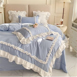 Girls Lace Bedding, Full Comforter Cover Set, Chic Ruffled Duvet Cover with 2 Layers Ruffle,Princess Style 1 Duvet Cover with 2 Pillowcases, No Comforter-Blue,Full SOUKECHY