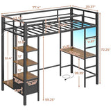 DICTAC Twin Loft Bed with Desk, Storage, and LED Lights - Black Metal Frame DICTAC