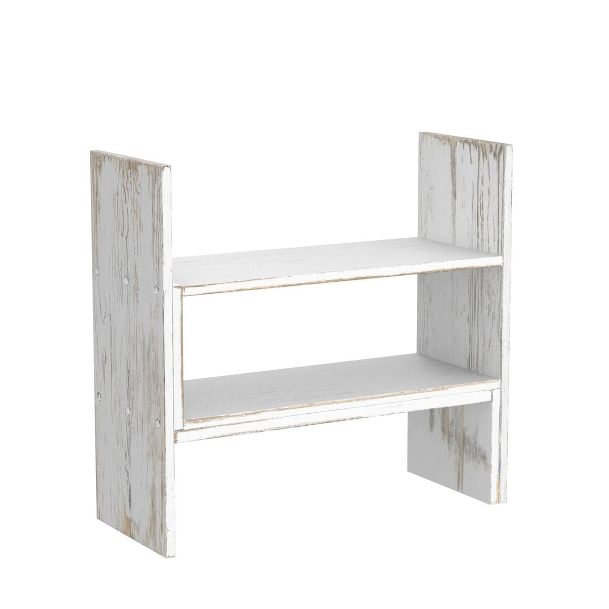 MyGift Adjustable Whitewashed Solid Wood Desktop Storage Organizer Display Shelf Book Rack, Office Desk Bookshelf MyGift