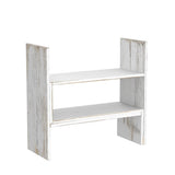 MyGift Adjustable Whitewashed Solid Wood Desktop Storage Organizer Display Shelf Book Rack, Office Desk Bookshelf MyGift