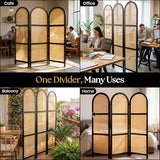 ELK & ELDER 3-Panel Room Divider | Folding Privacy Screen with Arched Dark Wood Frames and Light Woven Panels | Portable Divider for Home,Office, Living Room, Bedroom | 66" H x 56" W |Dark Wood/Beige ELK & ELDER