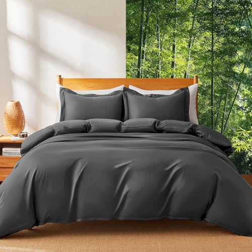 MR&HM Silky Cooling Duvet Cover King for Hot Sleepers 106"x90", Breathable & Moisture-Wicking Comforter Cover, 3 Pieces Ultra-Soft Bedding Duvet Cover Set with Zipper Closure (Dark Grey) MR&HM