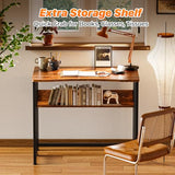 Huuger Folding Desk with Storage Shelf, 31.5 Inch Foldable Computer Table for Small Spaces, Space Saving Sofa Table for Couch, Writing Work Office Computer Desk, Easy to Fold, Rustic Brown Huuger