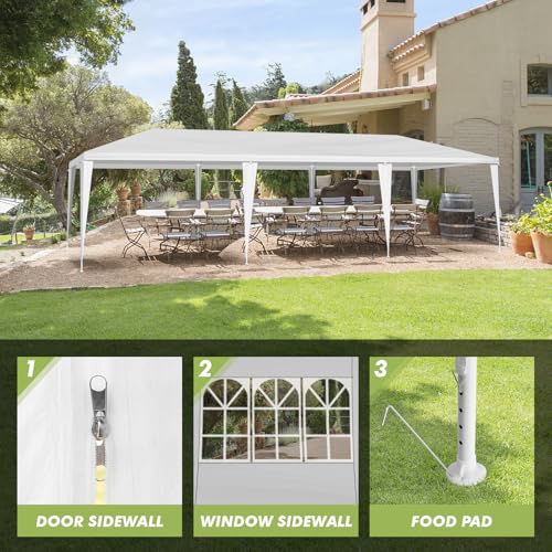 Linkhoo 10x30 FT Outdoor Canopy Party Tent with 5 Removable Sidewalls, Large Waterproof Wedding Tents w/Ground Nails & Windproof Ropes, Outside Gazebo Pavilion Event Shelter for Garden Patio, White LINKHOO
