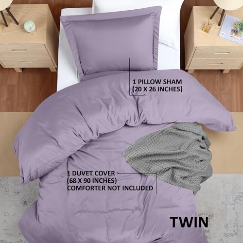 Utopia Bedding Duvet Cover Twin Size - 2 Piece with Zipper Closure - 1 Comforter Cover 68X90 Inches & 1 Pillow Sham 20X26 Inches (Lavender) Comforter Not Included Utopia Bedding
