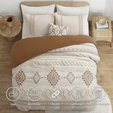 Oli Anderson Boho Duvet Cover Set Queen Size, Beige and Terracotta Color Clash 3 Pieces Microfiber Bedding Set, Durable and Super Soft Duvet Covers with Zipper and Ties, 90"*90" Oli Anderson