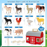 YEEBAY Farm Animals Toys for 3+ Year Old Kids Toddlers Girls Boys, Large Wooden Barn with Animal Play Figures, Farm Playset Educational Learning Toys, Ideal Christmas Birthday Gifts YEEBAY
