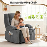 Rocker Recliner Chair with Massage and Heat, Nursery Rocking Chairs for Living Room, Ergonomic Comfy Relining Chair with Cup Holders, USB Charge Port, Side Pockets, Manual Recliner Chairs, Grey
