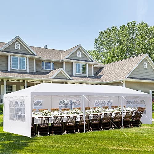 10'x30' Party Tent Outdoor Wedding Event Tents with 5 Removable Sidewalls, Heavy Duty Gazebo, Large Canopy Waterproof for Parties Patio Birthday Christmas White Gainvieyee