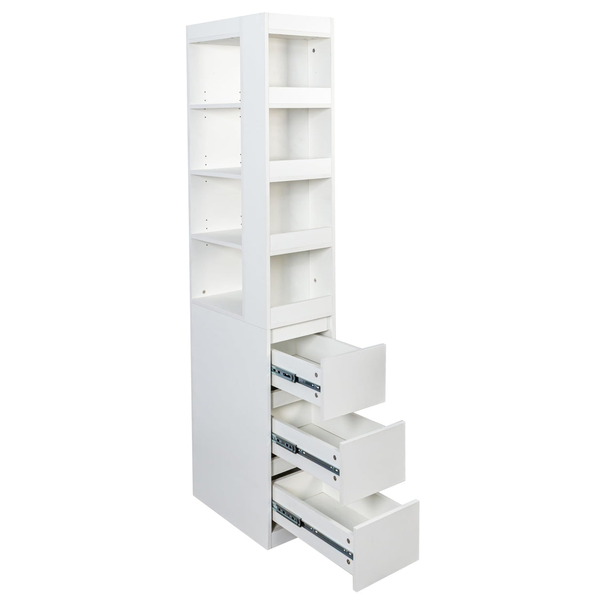 KEIKI 70.87" H Display Storage Cabinet with 4-Tier Shelf, 3 Side Drawers & 4 Small Display Shelves, Modern Wooden Tall Bookshelf Bookcase for Living Room, Office, White (Style A) KEIKI