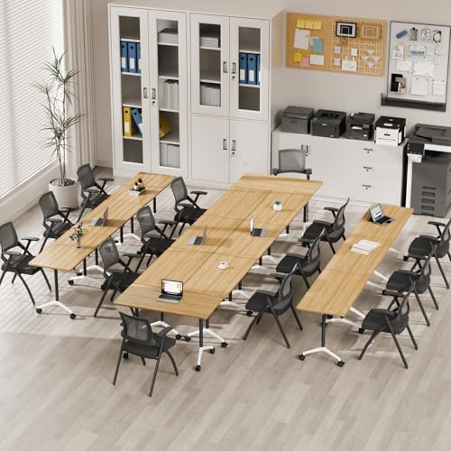rzoizwko 8Packs Folding Conference Tables on Wheels,61IN Mobile Flip Top Meeting Room Table for Office & Training Rooms,Foldable Conference Room Tables Modular Rolling Desk Heavy-Duty Metal Frame rzoizwko