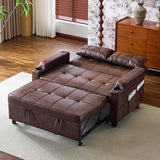 VINGLI Rustic Futon Sofa Bed Convertible Loveseat Sleeper Sofa Couch, Pullout Sofa Fold Out Couch Bed with USB Ports, Cup Holders, Armrest for Living Room, Bedroom Apartment Room VINGLI
