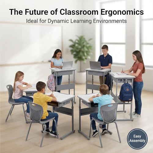 Luxor Student-M Student Desk - Manual Adjustable Desk, Ample Storage with Open Book Box and Shelf, 27.5"W x 19.5"D x 24.5" to 42"H Luxor