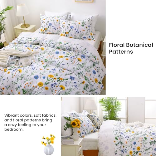 Mooreeke Duvet Cover Full Size, 3 Piece Dandelion Floral Duvet Cover Set with Zipper Closure, Soft & Breathable Microfiber Botanical Patterned Bedding Set with 4 Corner Ties and 2 Pillow Shams Mooreeke