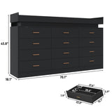 jiteentarou 12 Drawer Dresser with Charging Station and LED Lights, Modern Chest of Drawers with Power Outlet, Organizer Cabinet for Bedroom, Living Room, Entryway, Black jiteentarou