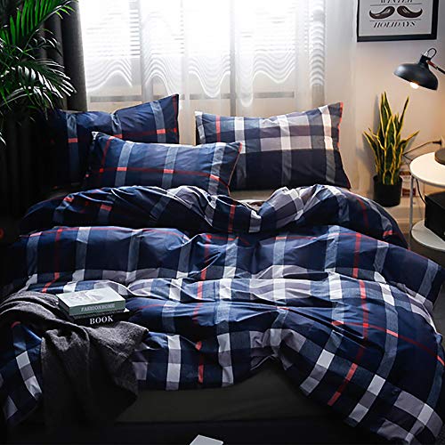 Jumeey Plaid Duvet Cover Queen Size Navy Blue Grid Bedding Set Buffalo Plaid Bedding Teens Boys Dark Color Gingham Grid Tartan Bedding Set Men Check Duvet Cover Full Houseri