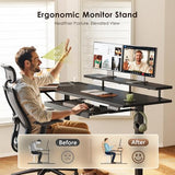 OffiGo 55 Inch L Shaped Electric Standing Desk with Keyboard Tray, Reversible Height Adjustable Corner Computer Desk with Monitor Stand, Sit Stand Up Lift Table for Home, Office, Carbon Fiber Black OffiGo