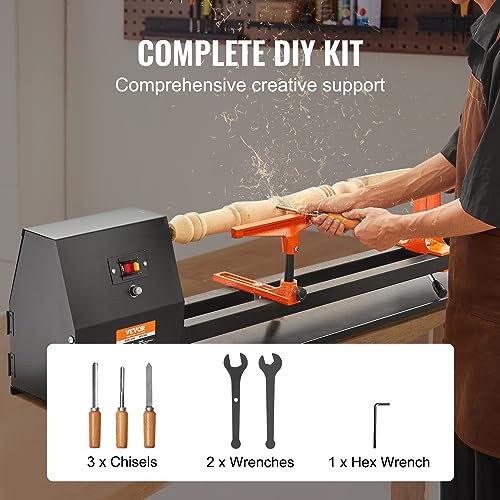 VEVOR Benchtop Wood Lathe, 14 in x 40 in, 0.5 HP 370W Power Wood Turning Lathe Machine, 4 Speed Adjustable 885/1245/1715/2425 RPM with Chisels Faceplate Plastic Handle Hex Wrench, for Woodworking VEVOR