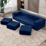 CECER 80" Convertible Floor Sofa Bed，Folding Sofa Bed with 3 Ottomans，Velvet Modular Sectional Futon Sleeper，Foldable Memory Foam Couch for Living Room/Guest Room/Playroom（Blue） CECER