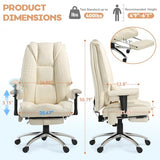 Mvpipi Massage & Heated Office Chair with Foot Rest, Ergonomic Executive Office Chair with Reclining Backrest, Adjustable Arms and Lumbar Support, High Back Leather Desk Chairs for Home Office, Beige Mvpipi