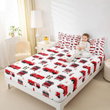Erosebridal Fire Truck Sheet Set King for Boys Teens Girls Firemen Car Vehicle Flat Sheet Kids Youth Firefighter Truck Fitted Sheet Red Fire Fighting Supplies Print Bed Sheet Set with 2 Pillowcases Erosebridal