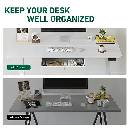 FEZIBO 40 x 24 Inches Standing Desk with Drawer, Adjustable Height Electric Stand up Desk with Storage, Sit Stand Home Office Desk, Ergonomic Computer Desk, White - WoodArtSupply