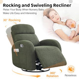 AEMEIOS Nursery Glider Recliner, Boucle Nursery Rocking Chair Recliner, Manual Nursery Glider Recliner with Double Pockets and Lumbar Support for Adult, Teddy Green