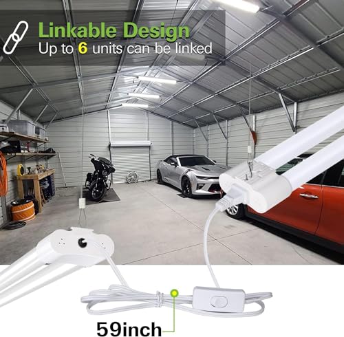 6 Pack 4FT Linkable LED Shop Light, Utility Shop Light Fixture, 4400lm, 42W [250W Equivalent], 5000K Daylight Shop Lights for Garage, Hanging or Surface Mount, with Power Cord, ETL,White hykolity