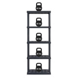 IRIS USA 5-Tier Heavy Duty Plastic Shelving Unit, 64" Tall - 40lbs per Shelf, Modular Garage Rack Storage Organizer for Home, Basement, Laundry & Utility Room, 12"D x 24"W x 64"H - Black IRIS