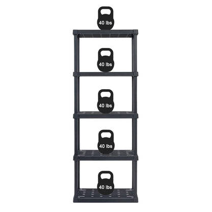 IRIS USA 5-Tier Heavy Duty Plastic Shelving Unit, 64" Tall - 40lbs per Shelf, Modular Garage Rack Storage Organizer for Home, Basement, Laundry & Utility Room, 12"D x 24"W x 64"H - Black