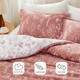 Bedsure Queen Comforter Set - Grayish Pink Bed Set, 3 Pieces Cute Floral Bedding, 1 Soft Reversible Botanical Flowers Comforter and 2 Pillow Shams Bedsure