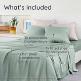 Bambaw 100% Viscose Derived from Bamboo Sheets Queen Size Deep Pocket Set – 4pcs Hotel Luxury Bedding Set, Fits Up to 16'' with Elastic Corner Straps, Ultra Soft Cooling Sheets Queen Size (Sea Glass) Bambaw