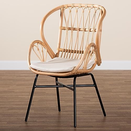 bali & pari Caelia Modern Bohemian Natural Rattan and Black Metal Dining Chair bali & pari