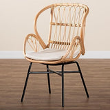 bali & pari Caelia Modern Bohemian Natural Rattan and Black Metal Dining Chair bali & pari
