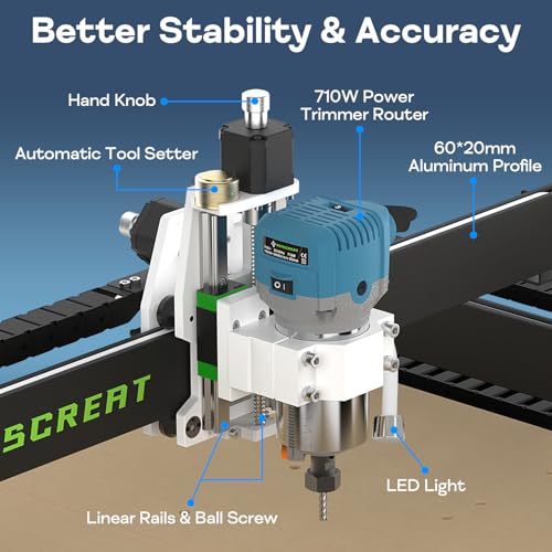 Axiscreat CNC Router Machine 6060, 710W Power Trimmer Router, Linear Rails and Belt Driven, 3-Axis Cnc Engraving Milling Machine for Wood Acrylic Aluminum, Working Area 23.6" x 23.6" x 3.74" - WoodArtSupply