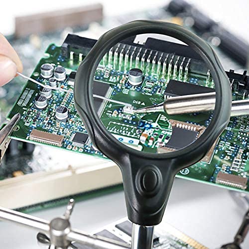 Vludiss Helping Hands Magnifying Glass Soldering Station, LED Lighted 3.5X 12X Magnifier with Auxiliary Clips Alligator Clamp for Miniatures Projects,Model Making, Soldering Vludiss