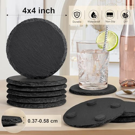 72 PCS Black Slate Stone Coasters, MAPRIAL 4 Inch 36 PCS Square, 36P Round Coaster Bulk for Laser Engraving Material Blank Handmade Drinks Costers for Engraver, Etching, Gifts, Christmas, DIY, Wedding MAPRIAL