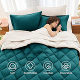 MUXHOMO 7 Pieces Full Comforter Set, Reversible Bed in a Bag Full Size, All Season Bedding Set with Comforter, Flat Sheet, Fitted Sheet, Pillowcases & Shams, Peacock Blue & Ivory MUXHOMO